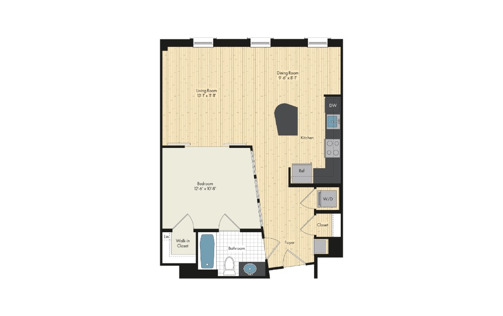 One Bedroom Floor Plan For Upstairs At Bethesda Row