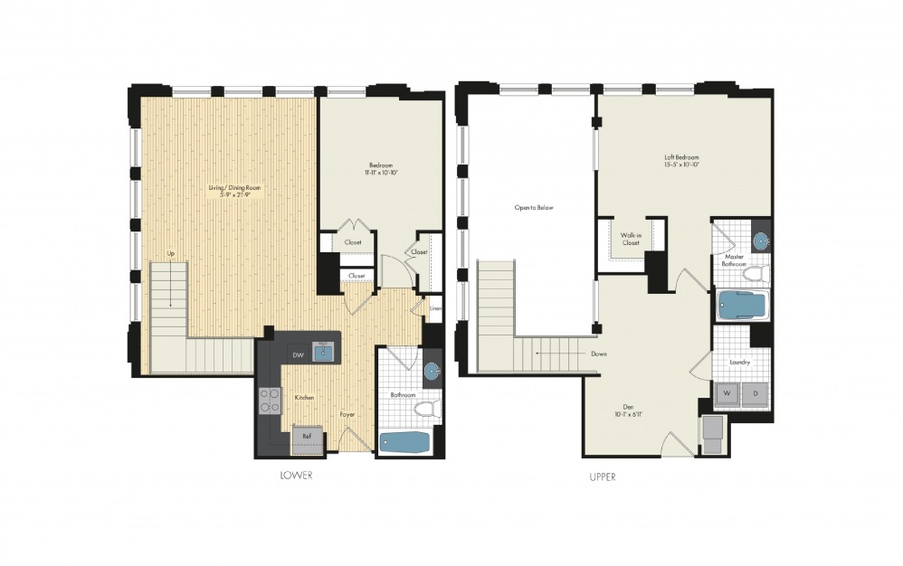 2 Bedroom Floor Plan At Upstairs At Bethesda Row