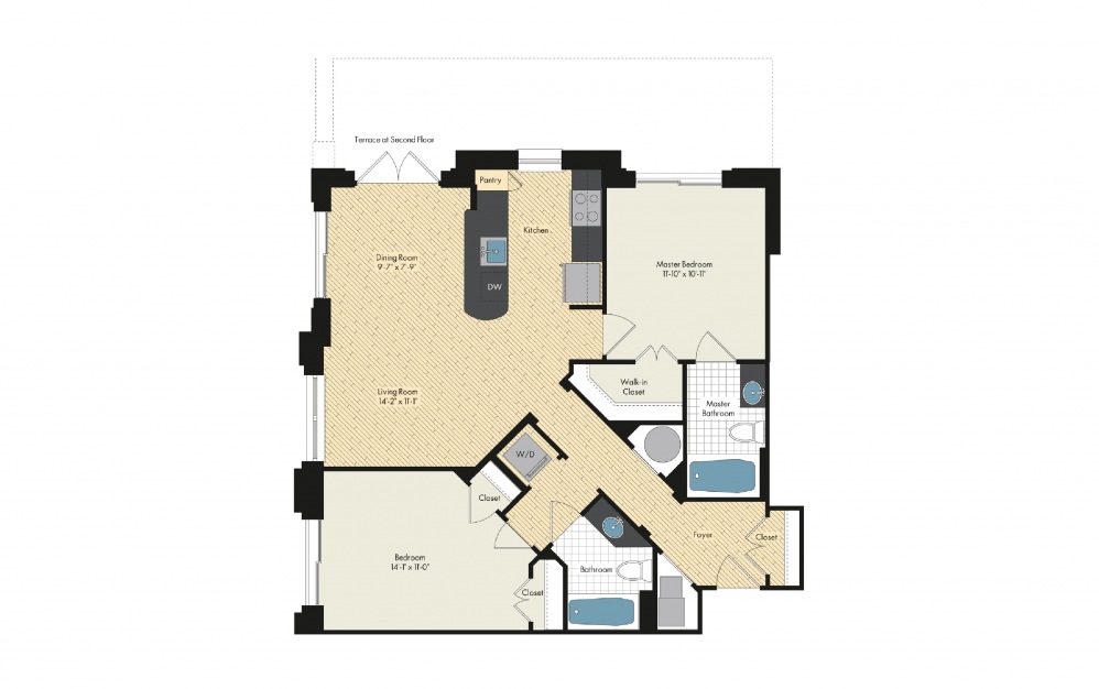 2 Bedroom Floor Plan At Upstairs At Bethesda Row