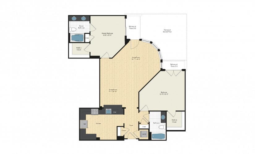 2 Bedroom Floor Plan At Upstairs At Bethesda Row