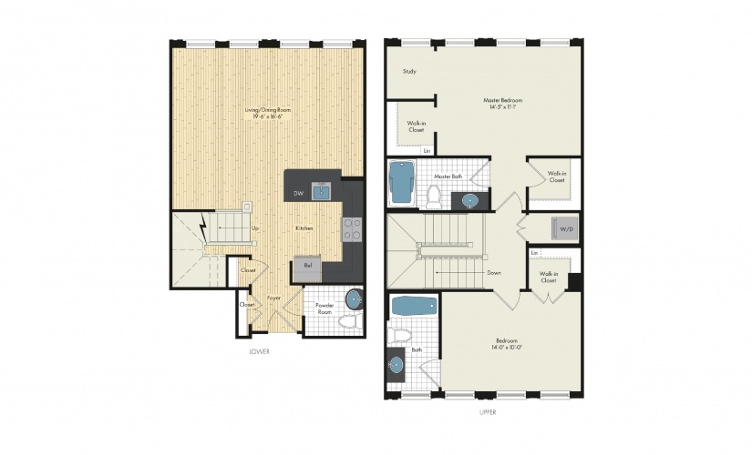 2 Bedroom Floor Plan At Upstairs At Bethesda Row