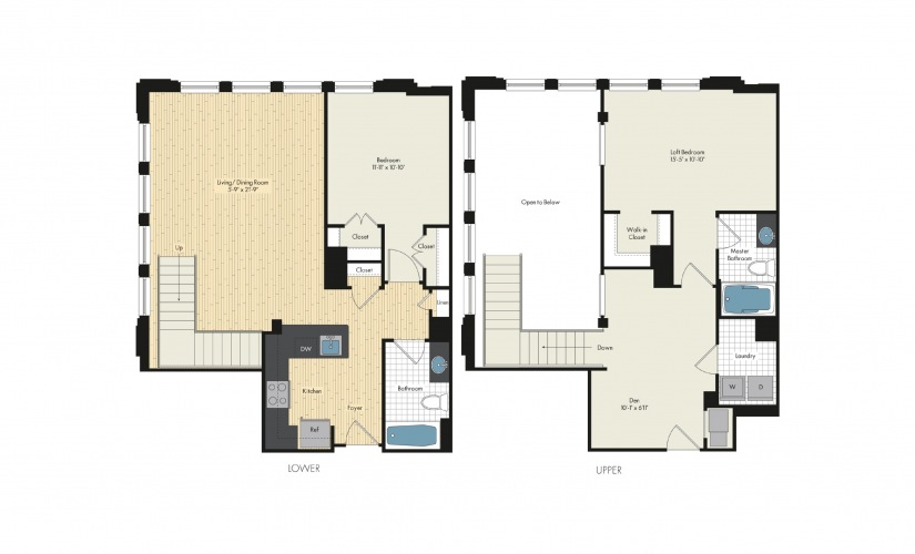 2 Bedroom Floor Plan At Upstairs At Bethesda Row