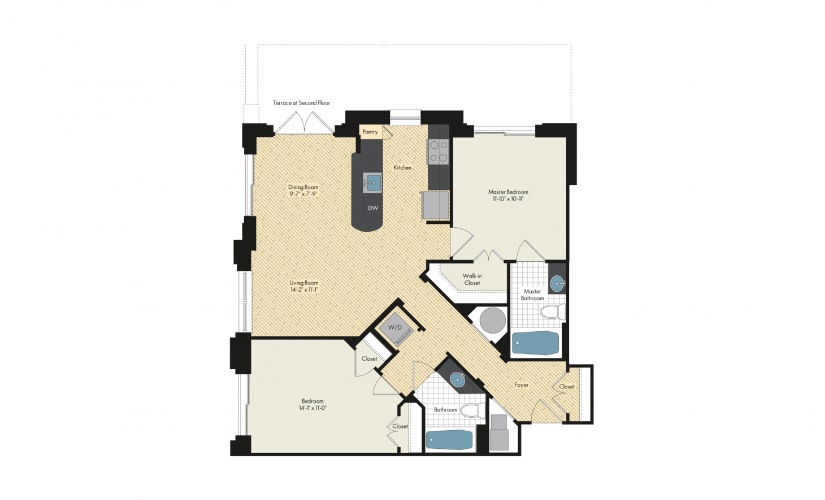 2 Bedroom Floor Plan At Upstairs At Bethesda Row