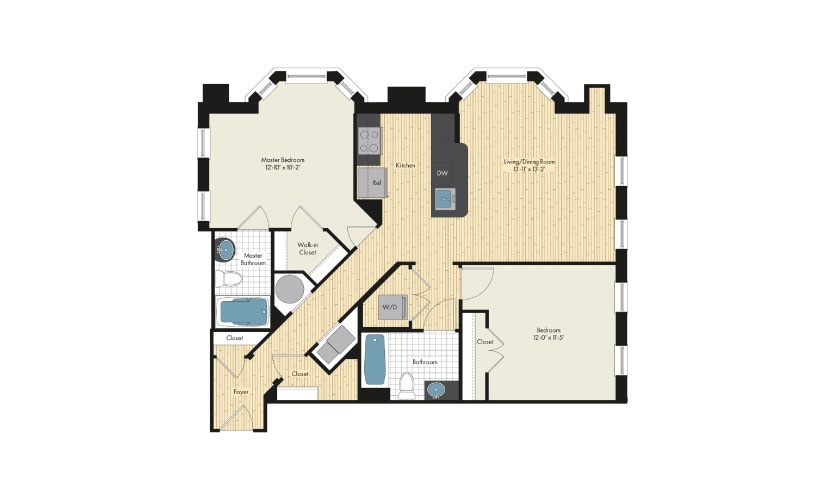 2 Bedroom Floor Plan At Upstairs At Bethesda Row