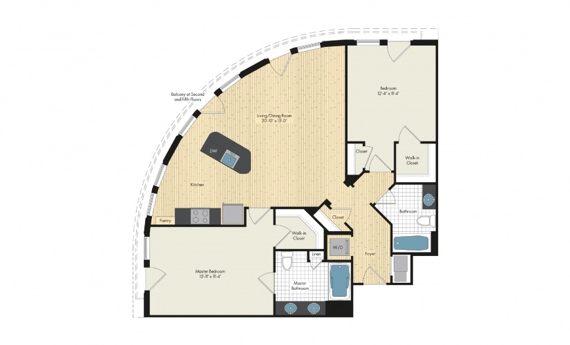 2 Bedroom Floor Plan At Upstairs At Bethesda Row